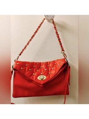 New!! Forever 21 Summer Trending Quilted Coral And Gold Crossbody/Shoulder Bag